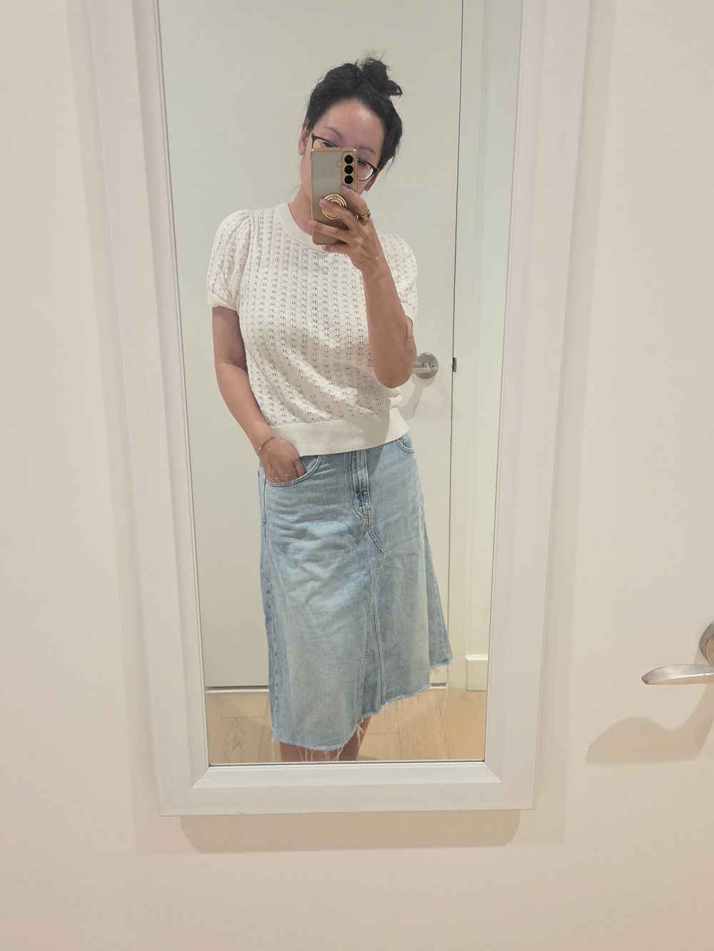 Madewell Light Wash Denim Midi Skirt - Casual Women's A-Line